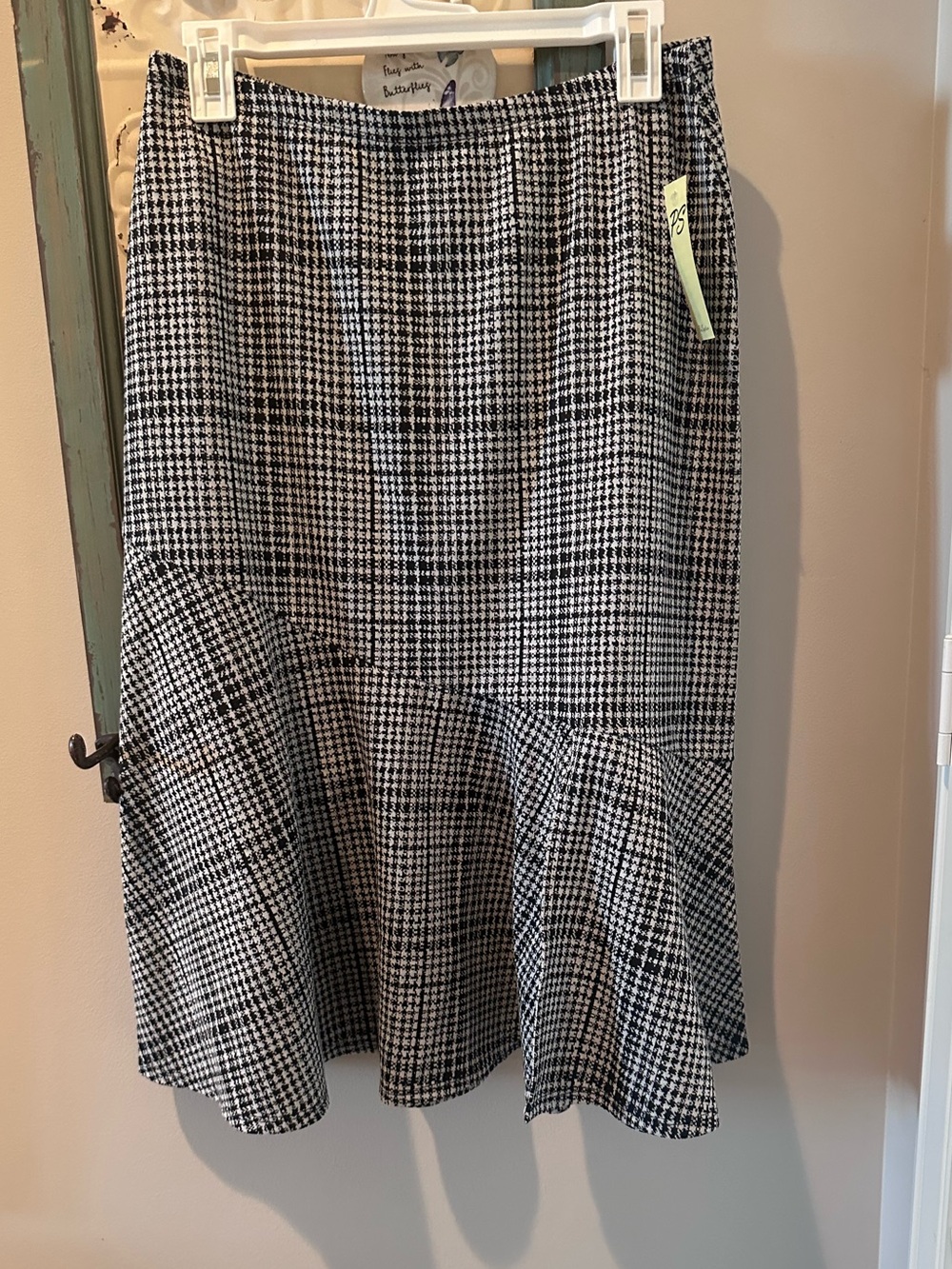 PerSeption Concept Black & White Houndstooth Flounce Midi Skirt NWT
